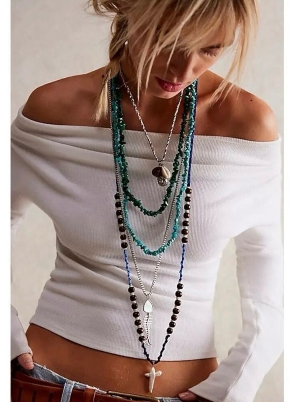 Free People Ariana Ost Easy Does It Pearl Cross Strand Necklace Bohemian Beach